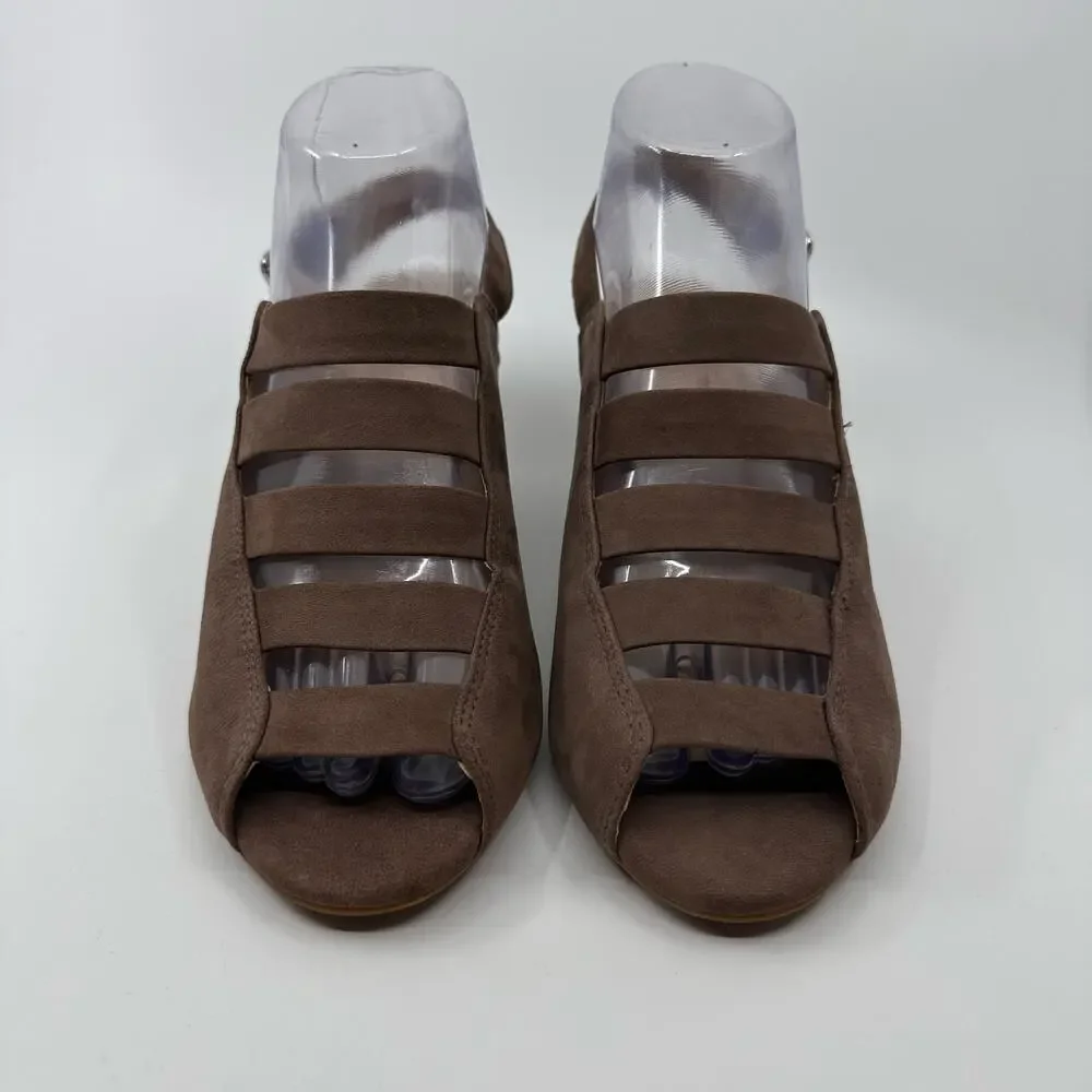 Nurture Womens Cage Front Slingback Sandals Bethel Dark Taupe Brown US 8 Buckle